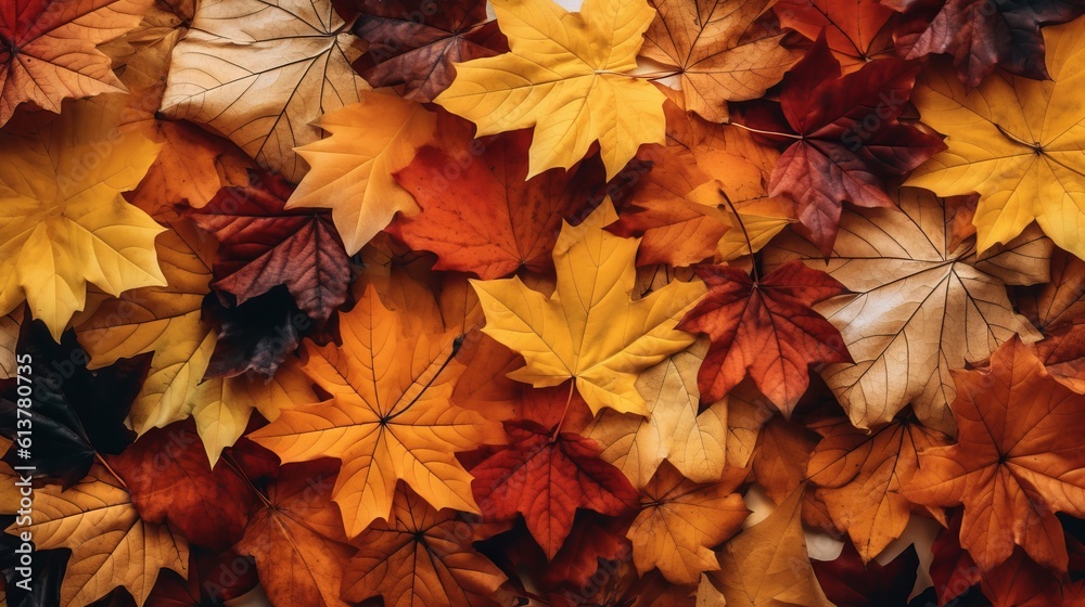 Many autumn leaves as background, top view Generative AI Many autumn leaves as background, top view Generative AI
