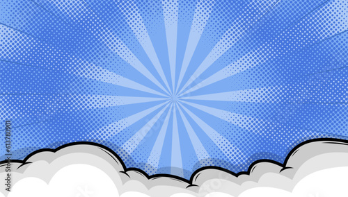 Comic cartoon blue background with cloud