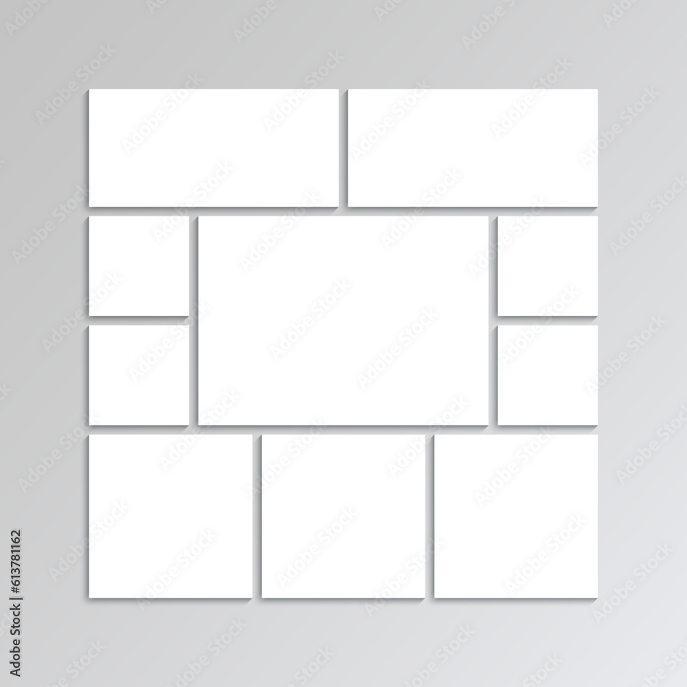Portfolio gallery banner. Photo collage template. Mosaic pictures frame. Moodboard images grid. Album brandboard. Mood board layout. Abstract forms. Retro background. Vector illustration Portfolio gallery banner. Photo collage template. Mosaic pictures frame. Moodboard images grid. Album brandboard. Mood board layout. Abstract forms. Retro background. Vector illustration