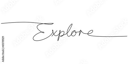 One continuous line drawing typography line art of explore word writing isolated on white background.