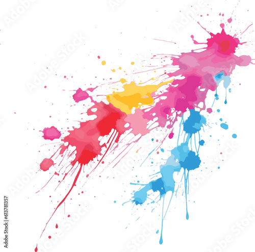 colorful paint splashes  Bright colorful watercolor splash splatter stain brush strokes on white background. Modern vibrant aquarelle spot. Rainbow trendy isolated design on white. Element. Vector .