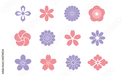 Japanese traditional flower icon design set