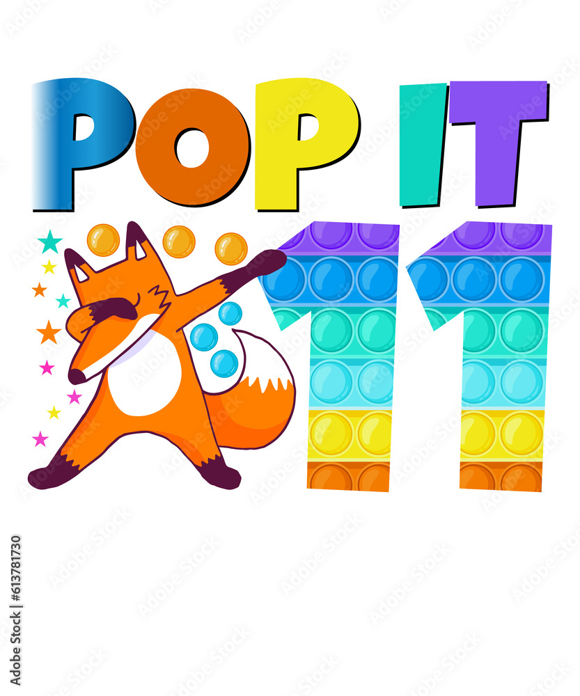 Naklejka premium Pop It Fox Happy 11th Birthday Eleven Cute Fox
