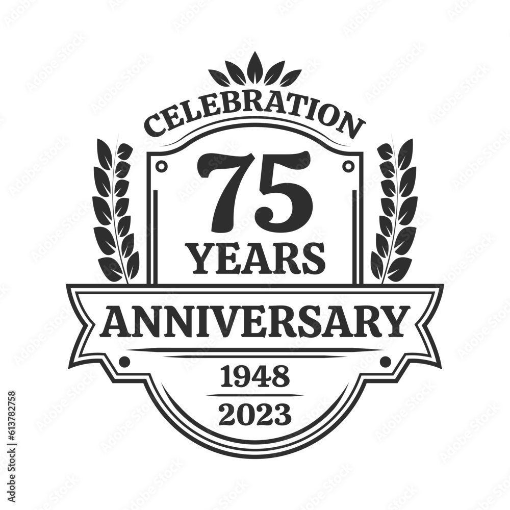 75 years anniversary icon or logo. Vintage birthday banner design. 75th ...