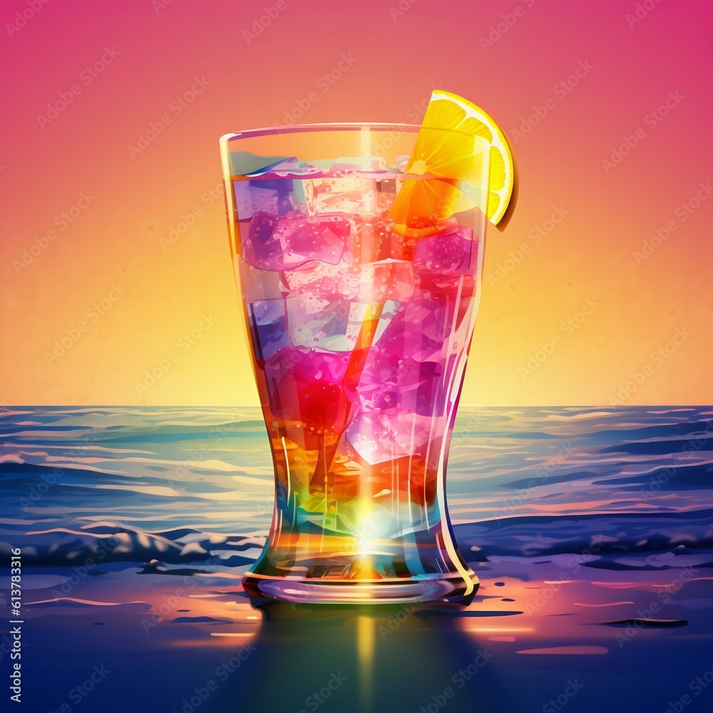 Cocktail Glass on Colorful Summer Sea Background. Generative ai Cocktail Glass on Colorful Summer Sea Background. Generative ai
