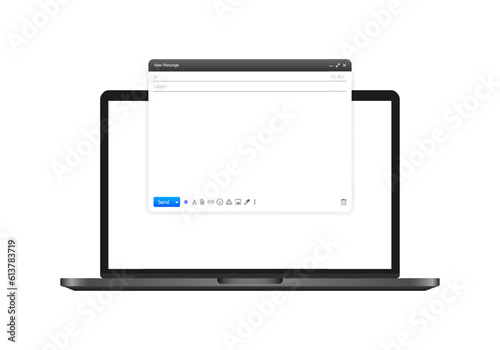 Email. Realism, grey, email window, email window on macbook. Vector illustration.