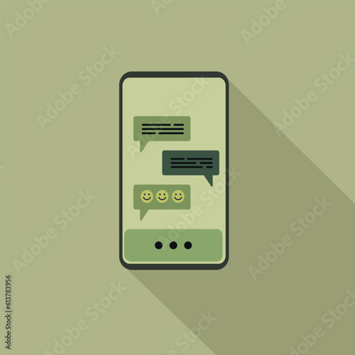 Smartphone with chatting icon in flat style on green background. Vector illustration