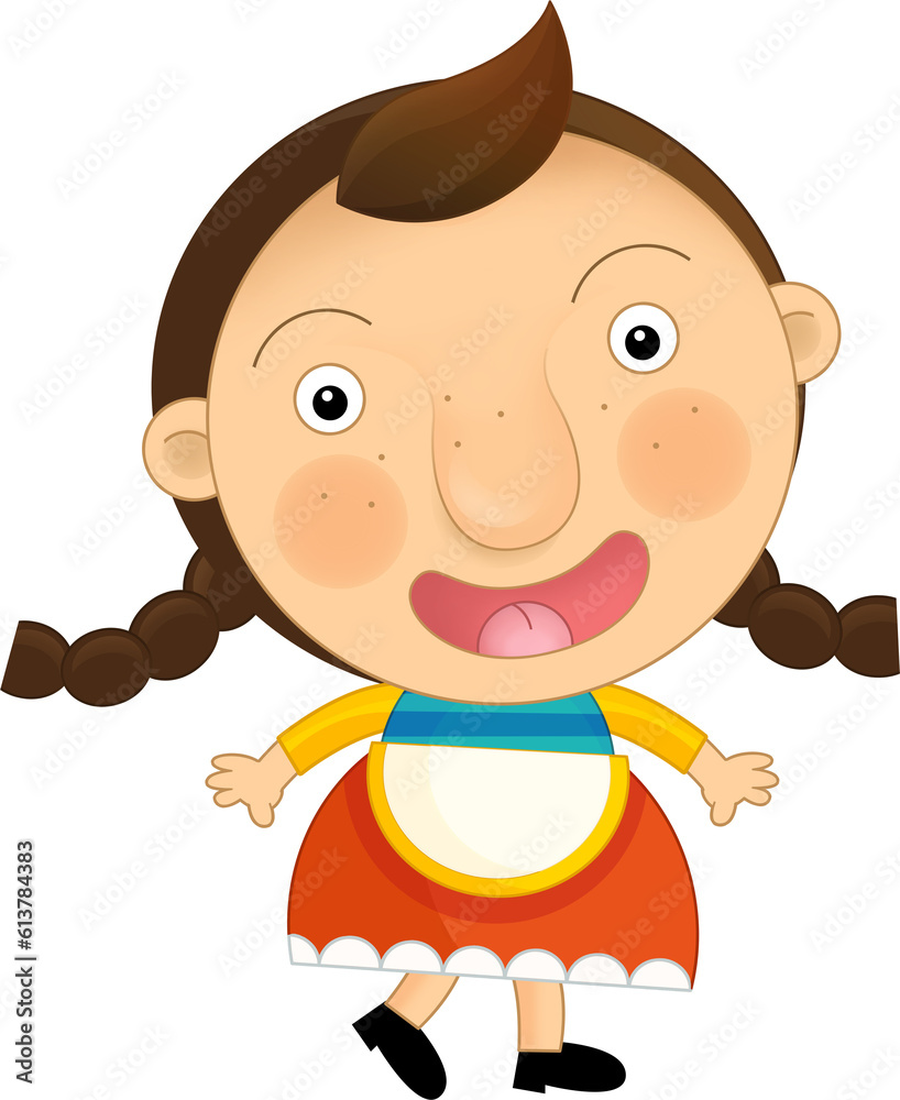 Obraz premium Cartoon farm character farmer woman girl child isolated illustration for children