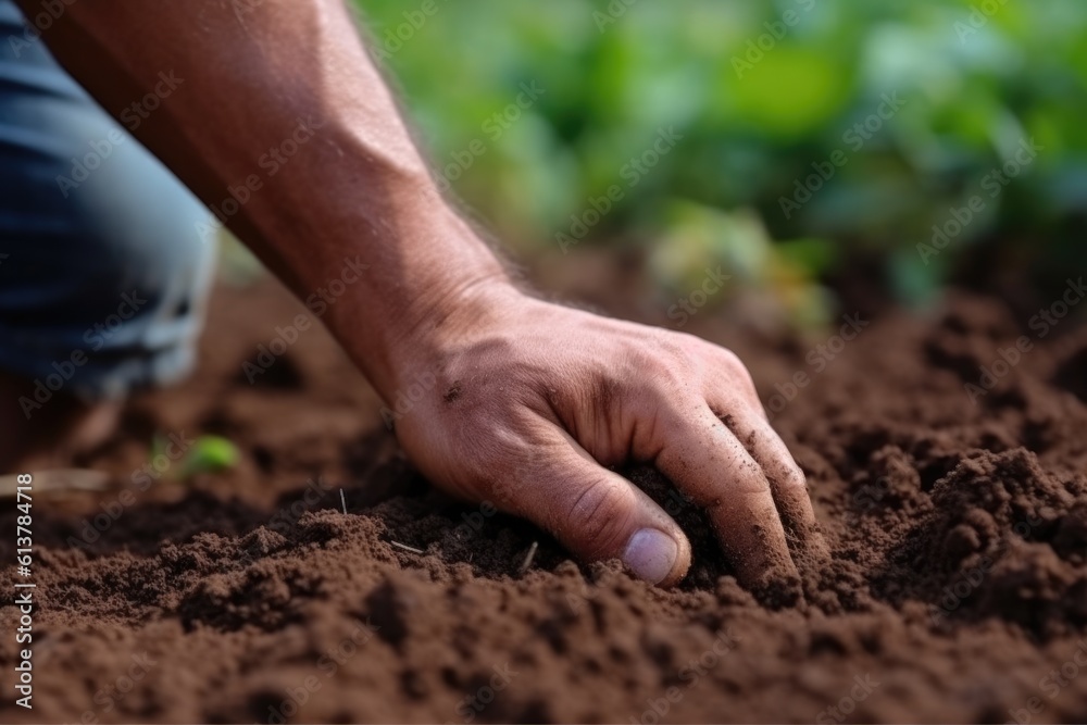 Expert hand of farmer checking soil health, AI Generated Expert hand of farmer checking soil health, AI Generated