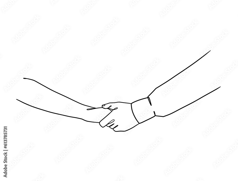 Continuous line drawing of hands couple trendy minimalist illustration. Vector illustration. Continuous line drawing of hands couple trendy minimalist illustration. Vector illustration.