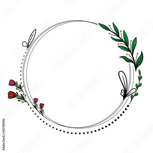 Minimalistic geometric floral empty frames. Calligraphic round or square shapes with branches and flowers. Elegant herbs or blossoms. Vector botanical outline borders