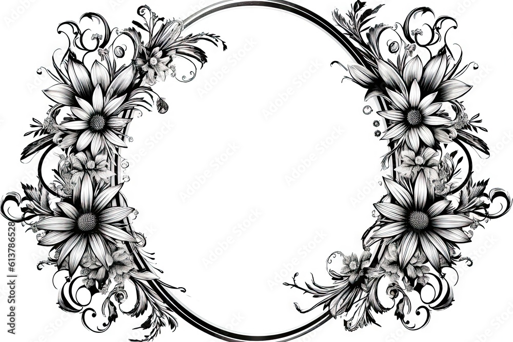 Classic decor. Abstract black line art design element ornamental frame on white isolated background Generative AI illustrations Classic decor. Abstract black line art design element ornamental frame on white isolated background Generative AI illustrations