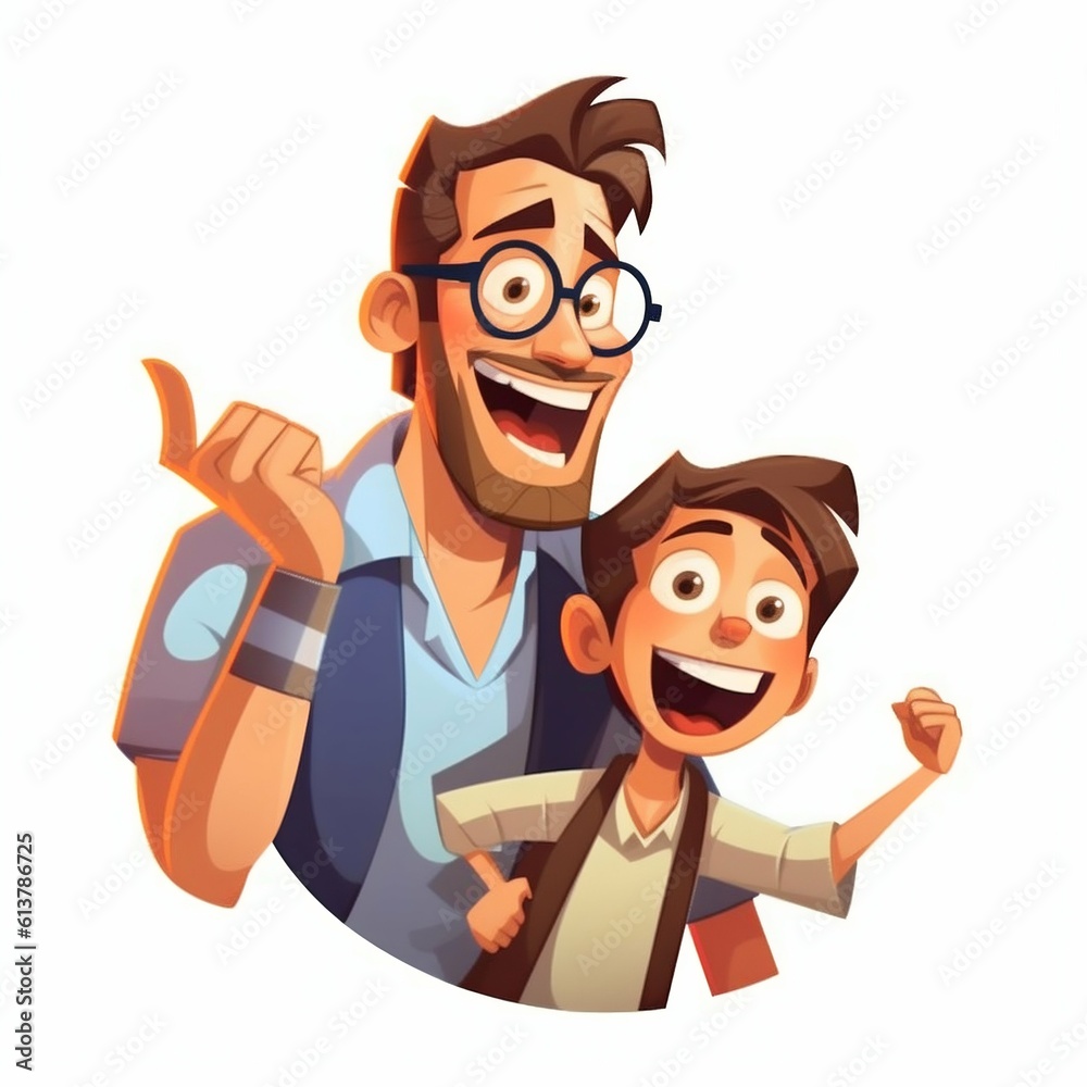 Father and Son Laughing Together, Sticker on White Background. Generative ai