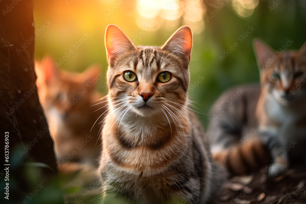 Fototapeta premium Cat looking into the camera. International cat day.Generative AI