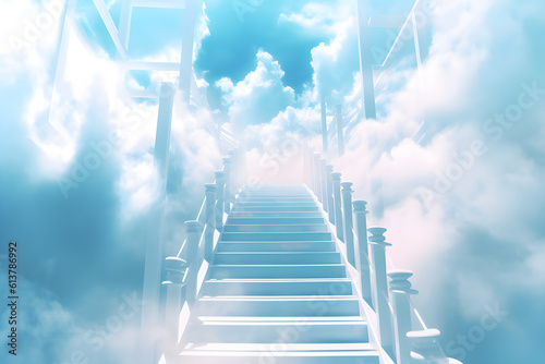Cloud stairway to Heaven. Stairs in sky. Concept Religion background