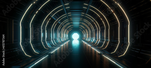a futuristic dark and light tunnel  in the style of glitchpunk  techno-futuristic