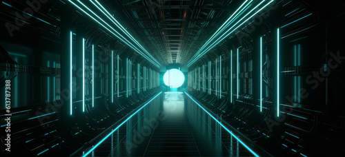 a futuristic dark and light tunnel, in the style of glitchpunk, techno-futuristic