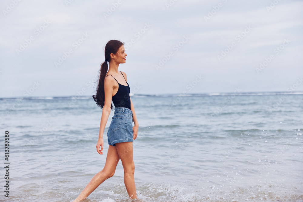 sea woman beach travel smile sunset young lifestyle hair running summer sea woman beach travel smile sunset young lifestyle hair running summer