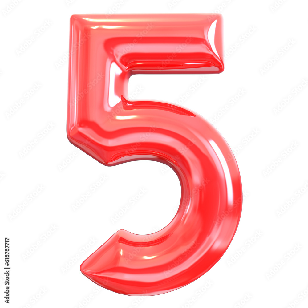 5 Red Number 3D