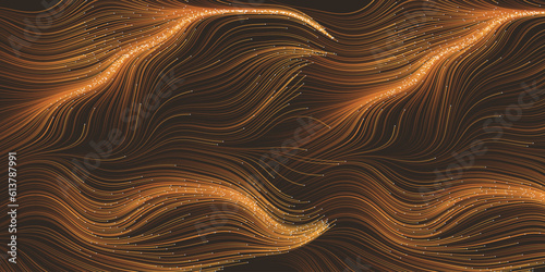Dark Brown Moving, Flowing, Stream of Particle Clusters in Curving, Wavy Lines - Digitally Generated Dark Futuristic Abstract 3D Geometric Background Design, Generative Art in Editable Vector Format