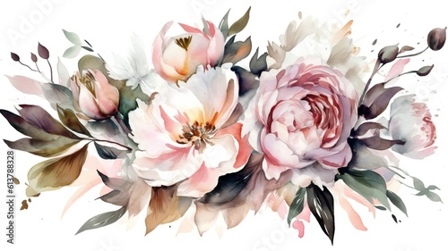 beautiful bouquet of flowers painted with watercolors