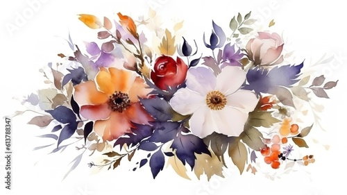 beautiful bouquet of flowers painted with watercolors