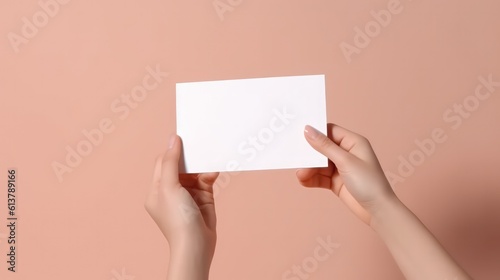 a photo of blank paper mock up on soft peach background with copy space generative ai