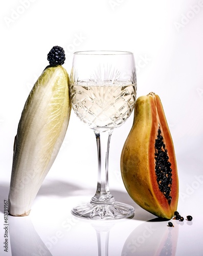 glass of champagne wine and fruits