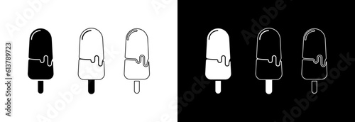Ice cream icon on white and black background.