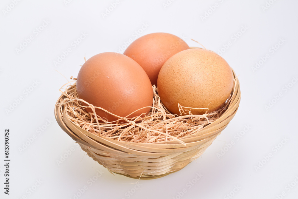 Three Brown Eggs in Rattan Basket II Three Brown Eggs in Rattan Basket II