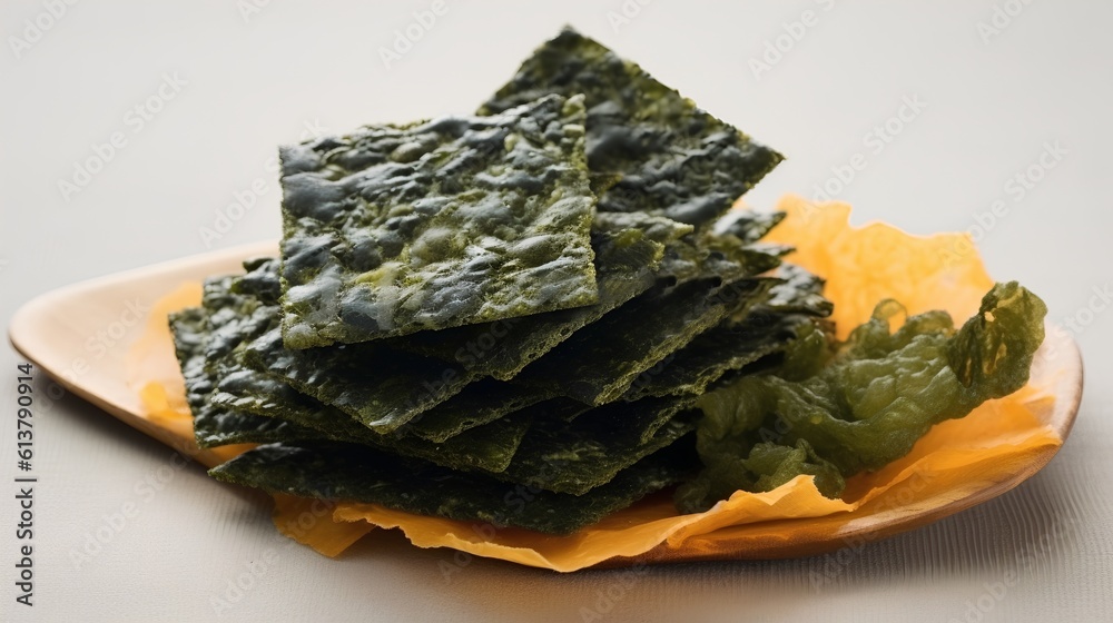 Seaweed snacks, a popular healthy treat rich in nutrients. The unique texture and deep green color of these marine-derived snacks, often enjoyed for their health benefits. Generative A Seaweed snacks, a popular healthy treat rich in nutrients. The unique texture and deep green color of these marine-derived snacks, often enjoyed for their health benefits. Generative A