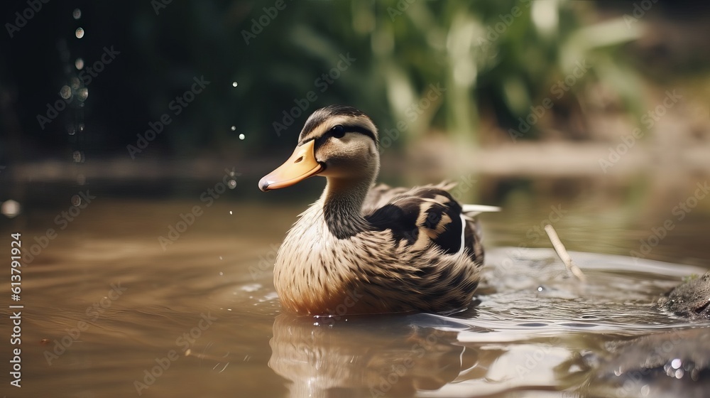 Obraz premium duck on the river water enjoying his day, generative ai