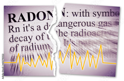 Radon gas the silent killer - concept image with check-up chart about radon contamination and definition of radon gas