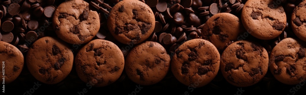 Chocolate cookie background banner with copy space. Generative Ai Chocolate cookie background banner with copy space. Generative Ai