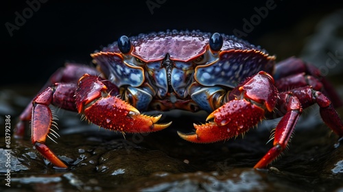 red crab on a rock rainy day, generative ai © Saurav