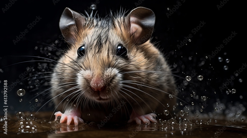 rat in black background with water droplets by generative ai rat in black background with water droplets by generative ai