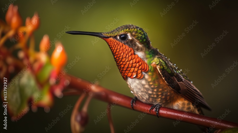 Fototapeta premium hummingbird on a branch by generative ai