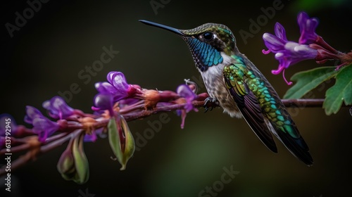 hummingbird on flower by generative ai