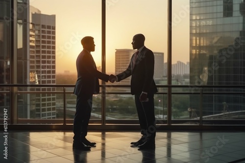Businessman Shaking Hands with a New Partner in Modern Office. Generative ai