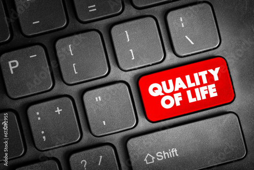 Quality of life - individual's perception of their position in life in the context of the culture and value systems in which they live, text concept button on keyboard