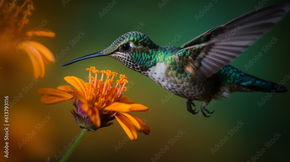 Obraz premium hummingbird feeding on a flower by generative ai