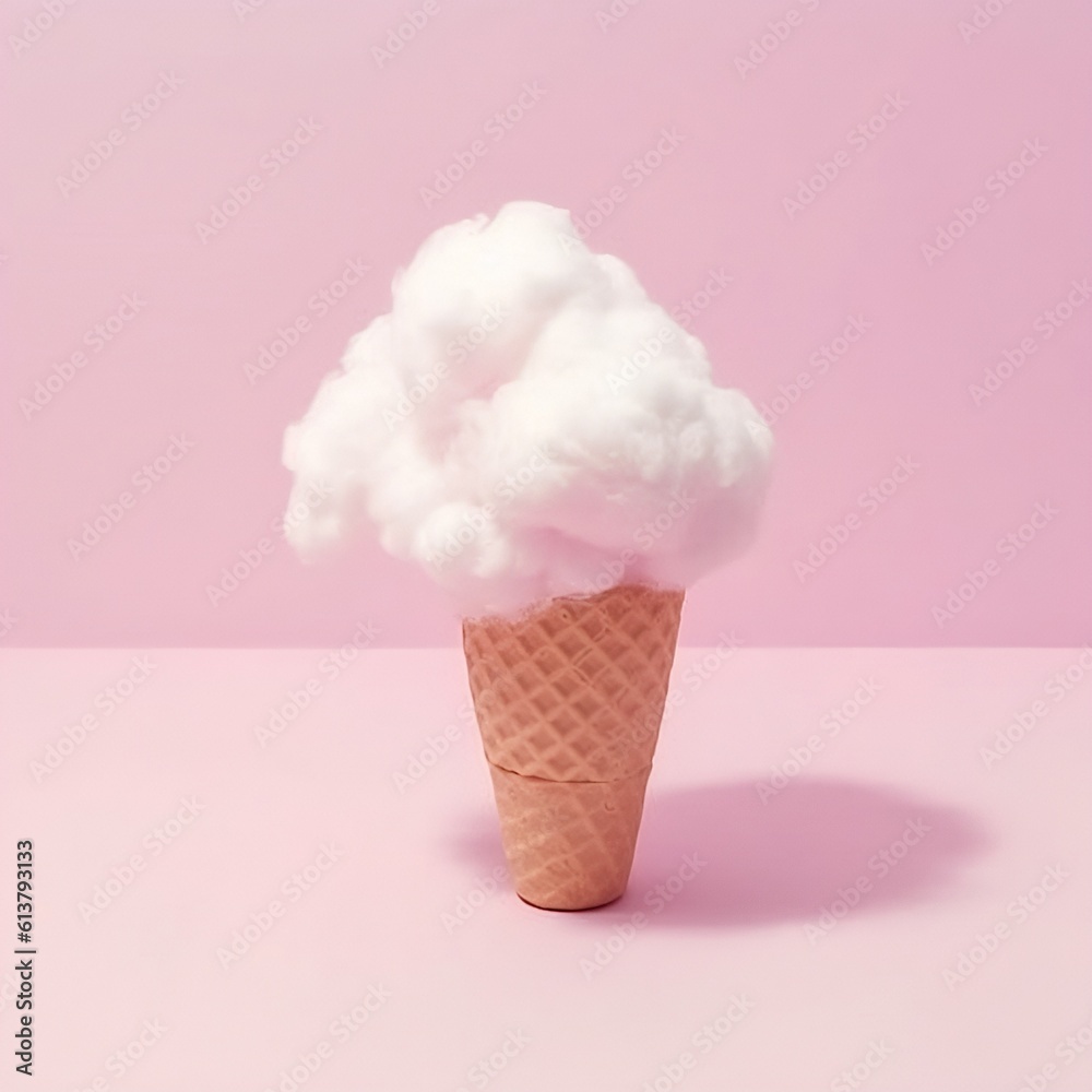 Ice cream cone and white smoke on pastel pink background. Flat lay. Minimal summer concept. Ice cream cone and white smoke on pastel pink background. Flat lay. Minimal summer concept.
