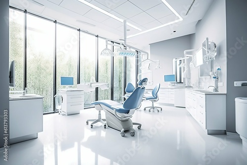 Bright and Clean Dentist Room in a Modern Dental Clinic. Generative ai