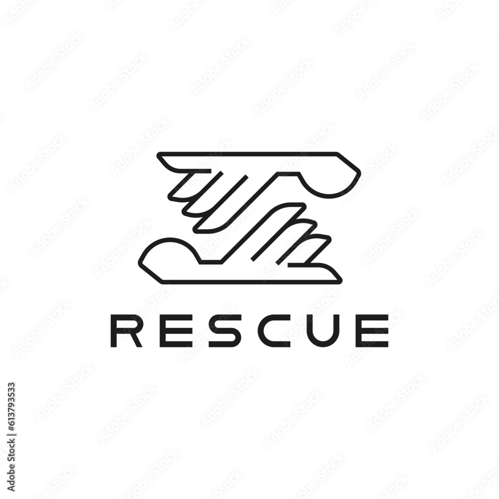 Obraz premium outline hand rescue sign logo business vector design template, geometric hand care logo design vector illustration with modern, elegant and minimalist styles isolated on white background