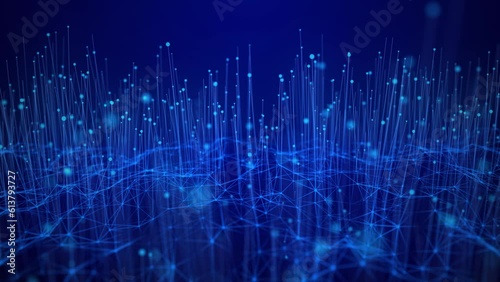 Colored polygonal space. Connection dots and lines structure. Digital background. Technology background. Triangular futuristic business wallpaper. Plexus. 3D rendering. 4k animation.