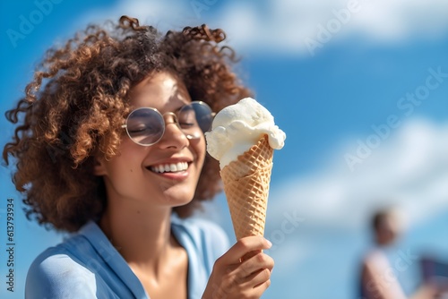 アイスを食べる女性 with generative ai