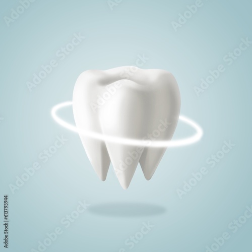 Fototapeta Naklejka Na Ścianę i Meble -  White shiny tooth realistic illustration, human tooth whitening concept. Teeth protection, dental care