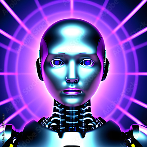Matrix mega complex conceptual concept of brain connected artificial intelligence. beautiful friendly cyborg robot. generative AI