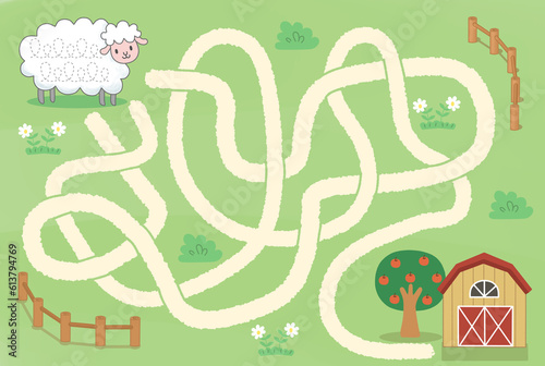 Maze activity sheet for children. Cute maze for kids. Kids labyrinth puzzle. Maze puzzle game for children with cute cartoon.