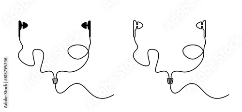 Cartoon ear plugs icon. Earbuds sign. Earplugs for sound, music or pop concert plugs. Headphone, headset logo. Earphone for music